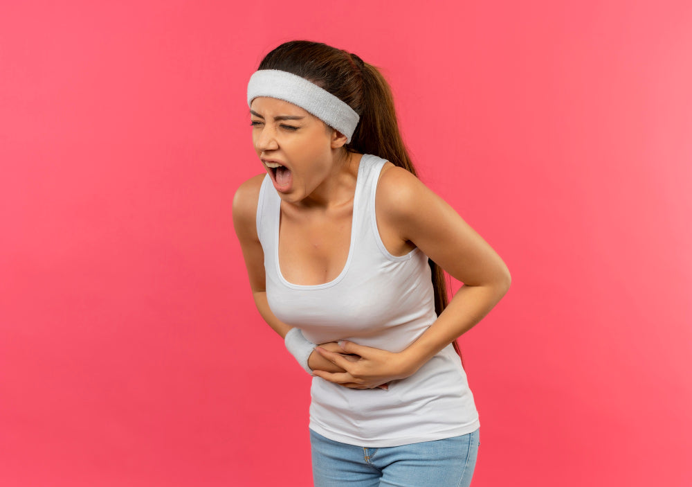 A woman with burning stomach.