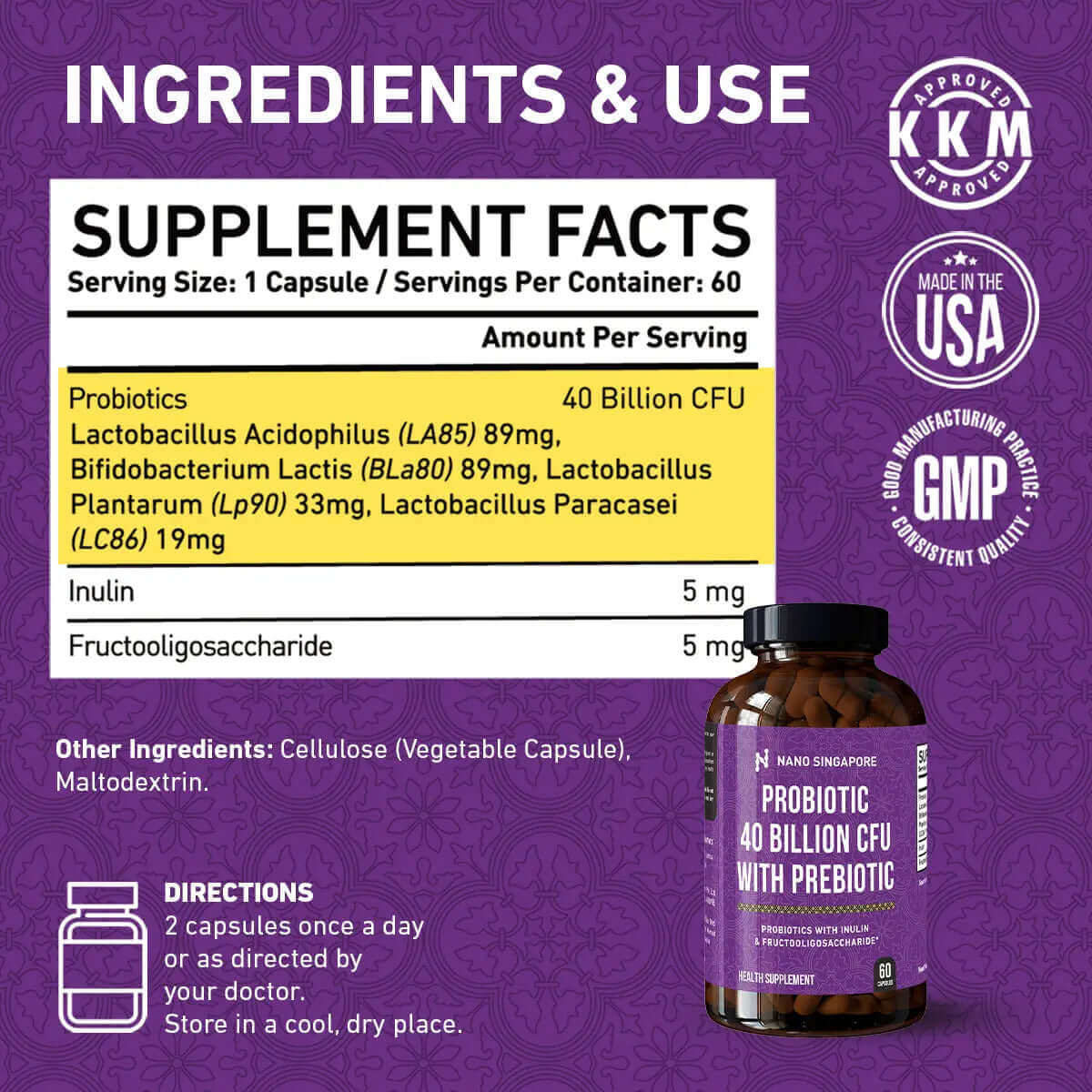 Probiotic 40 Billion CFU - 60 CT | Supplement Fact