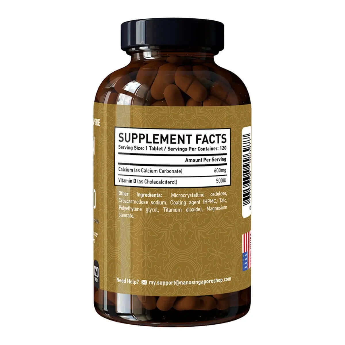 Pure Calcium 1200mg with Vitamin D - 120 CT | Calcium Tablet Nano Singapore